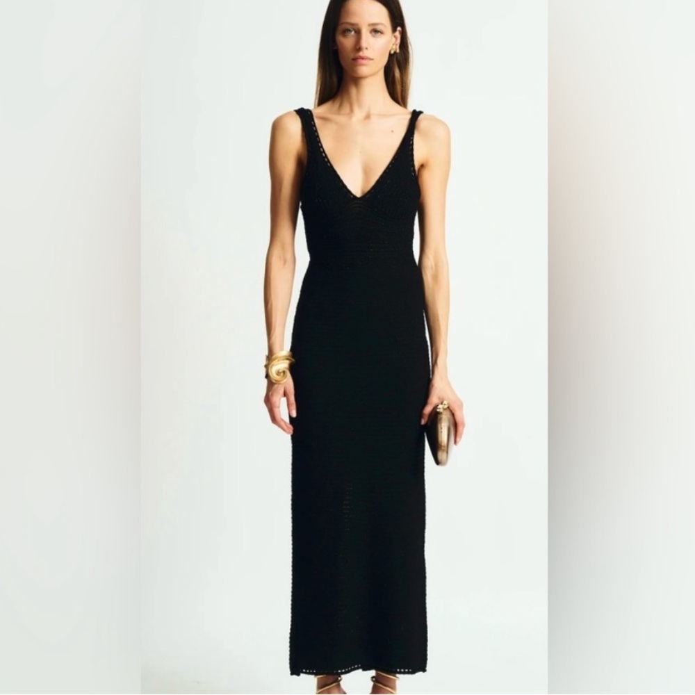 nwt RONNY KOBO Madi Knit Crochet Maxi Dress - BLACK